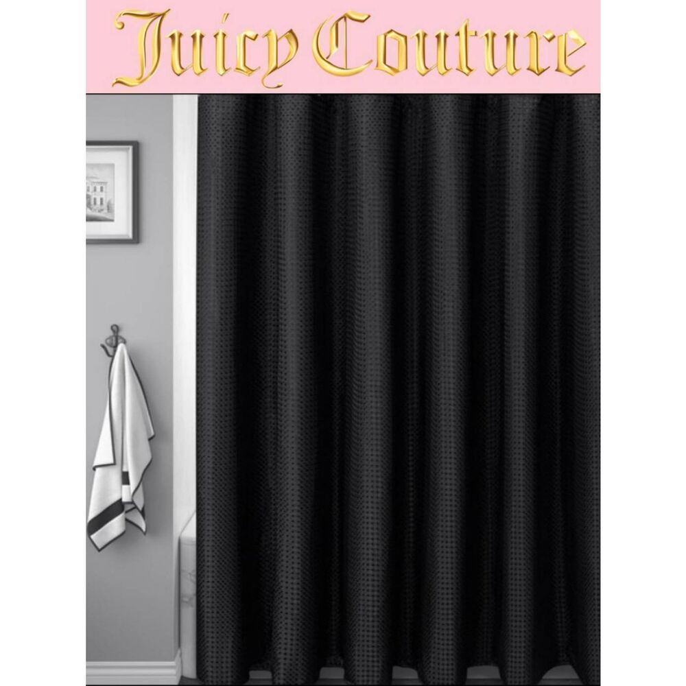 Juicy Couture Home Water Repellent Waffle Shower Curtain Liner- Black